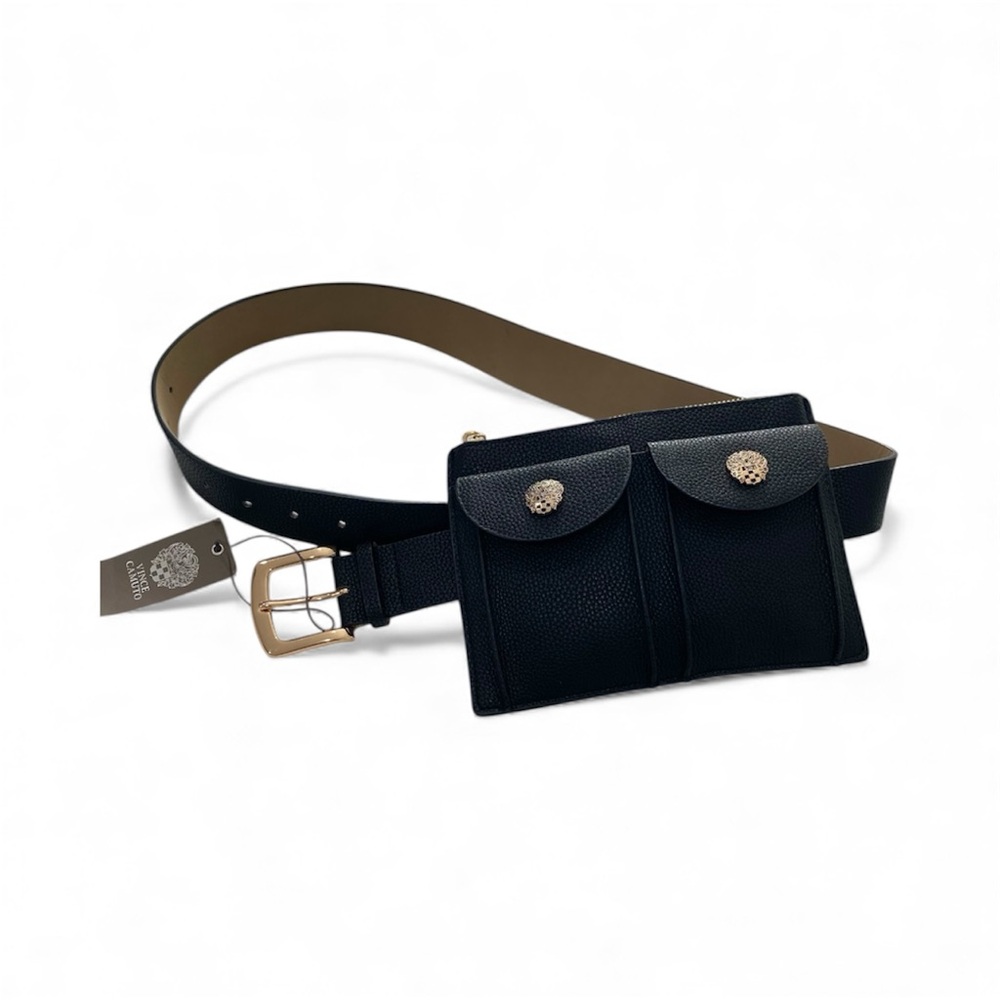 Vince Camuto Black Leather Belt Bag with Dual Pockets NWT